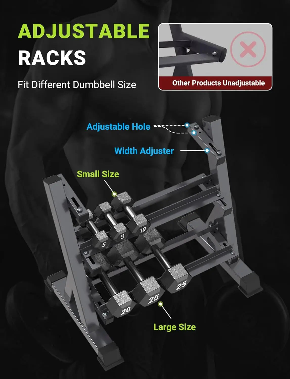 1100LBS Dumbbell Rack- Adjustable 3 Tier Weight Rack for Home Gym, Heavy Duty Weight Storage (Rack Only)