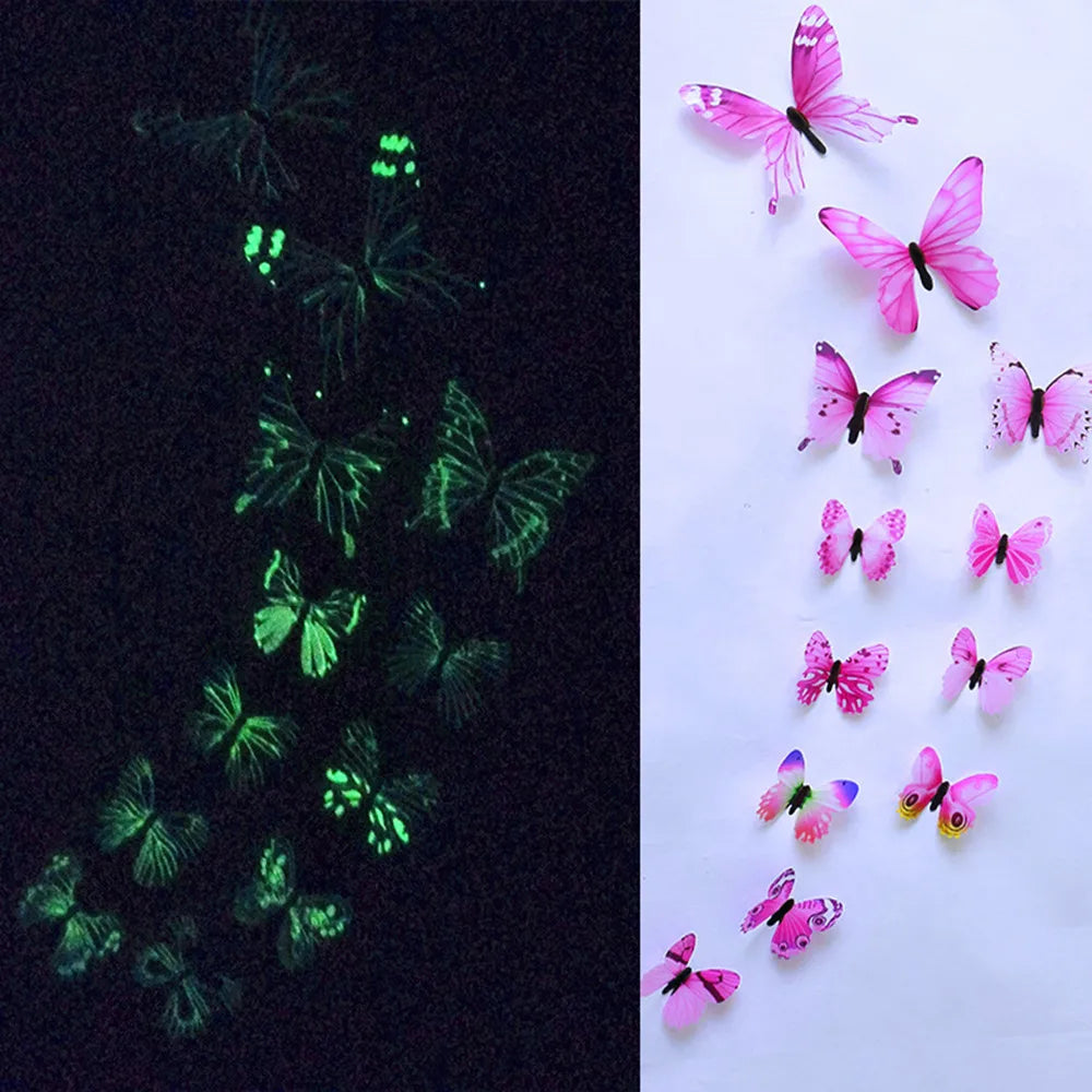 12pcs Luminous Butterfly Decal Art Wall Stickers Room Magnetic Home Decor butterflies glowing stickers stars shine in the dark