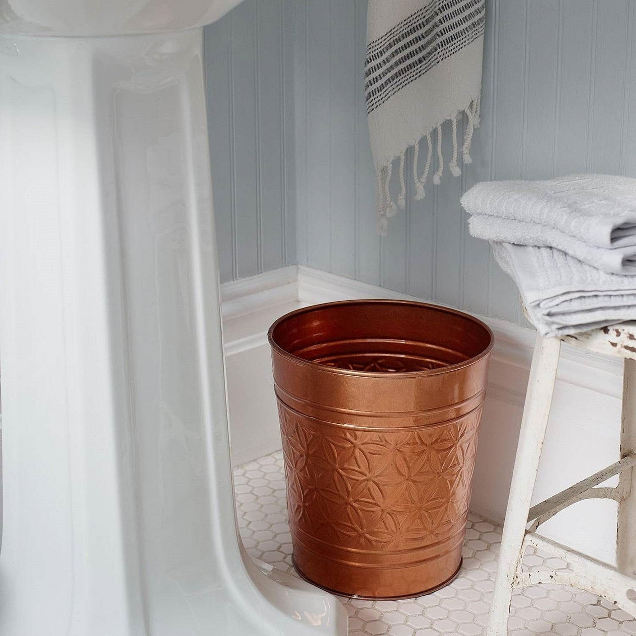 Bathroom Bedroom Metal Trash Can Waste Basket in Copper Finish-0