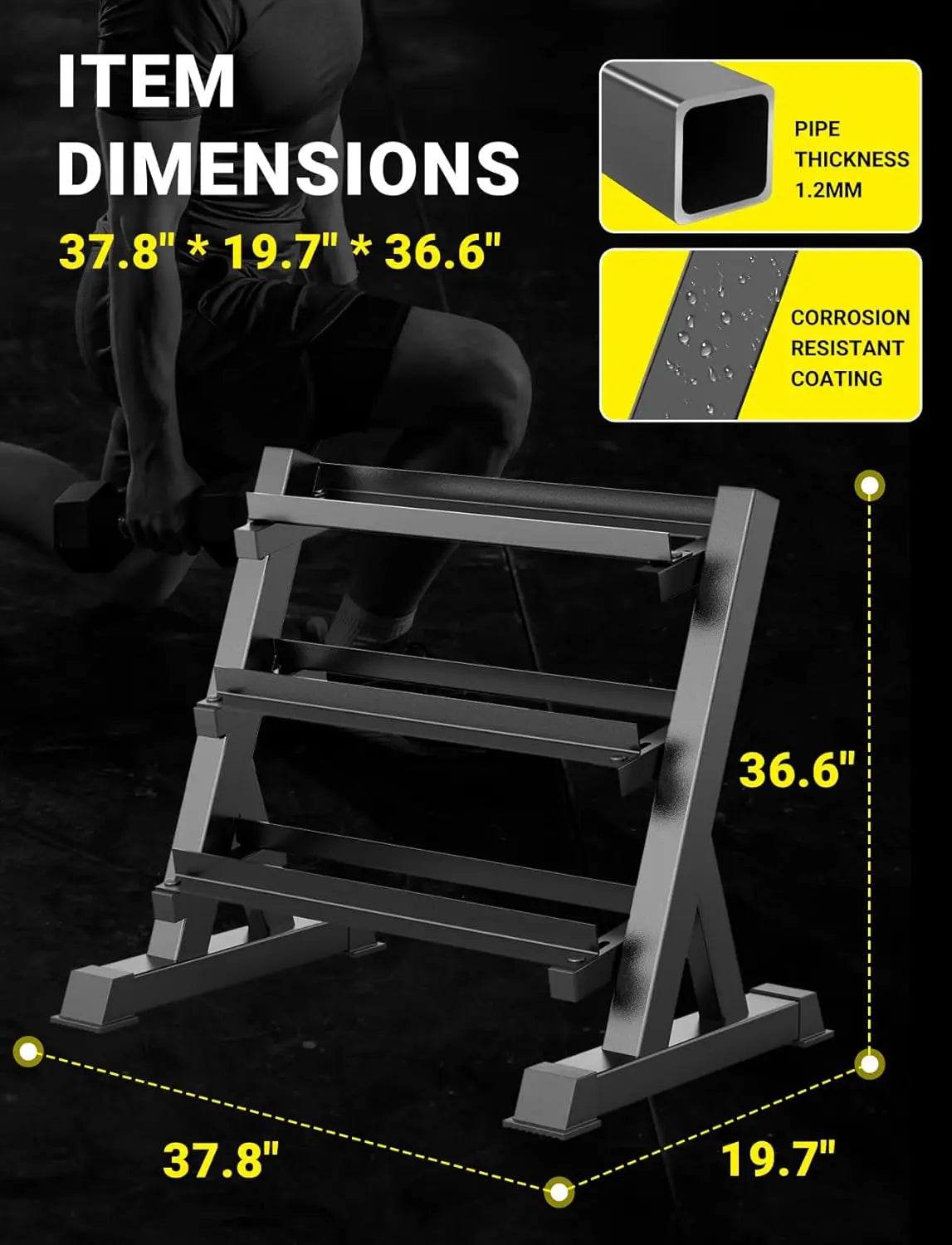1100LBS Dumbbell Rack- Adjustable 3 Tier Weight Rack for Home Gym, Heavy Duty Weight Storage (Rack Only)