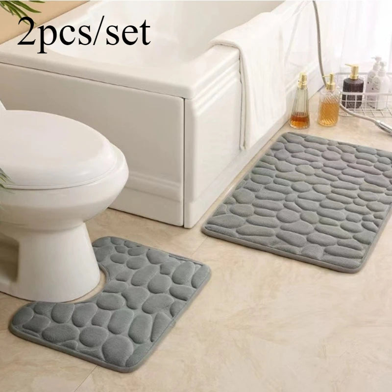 2pcs/set Coral Fleece Bathroom Rug Mat - Super Absorbent Non-Slip Toilet Shower Floor Pad Dirt Resistant Easy Clean Bath Mat