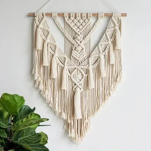 Boho Wall Hanging Tapestry Hand Woven Macrame Tapestries Beige Geometric Art Decor Nordic Farmhouse Nursery Living Room Crafts
