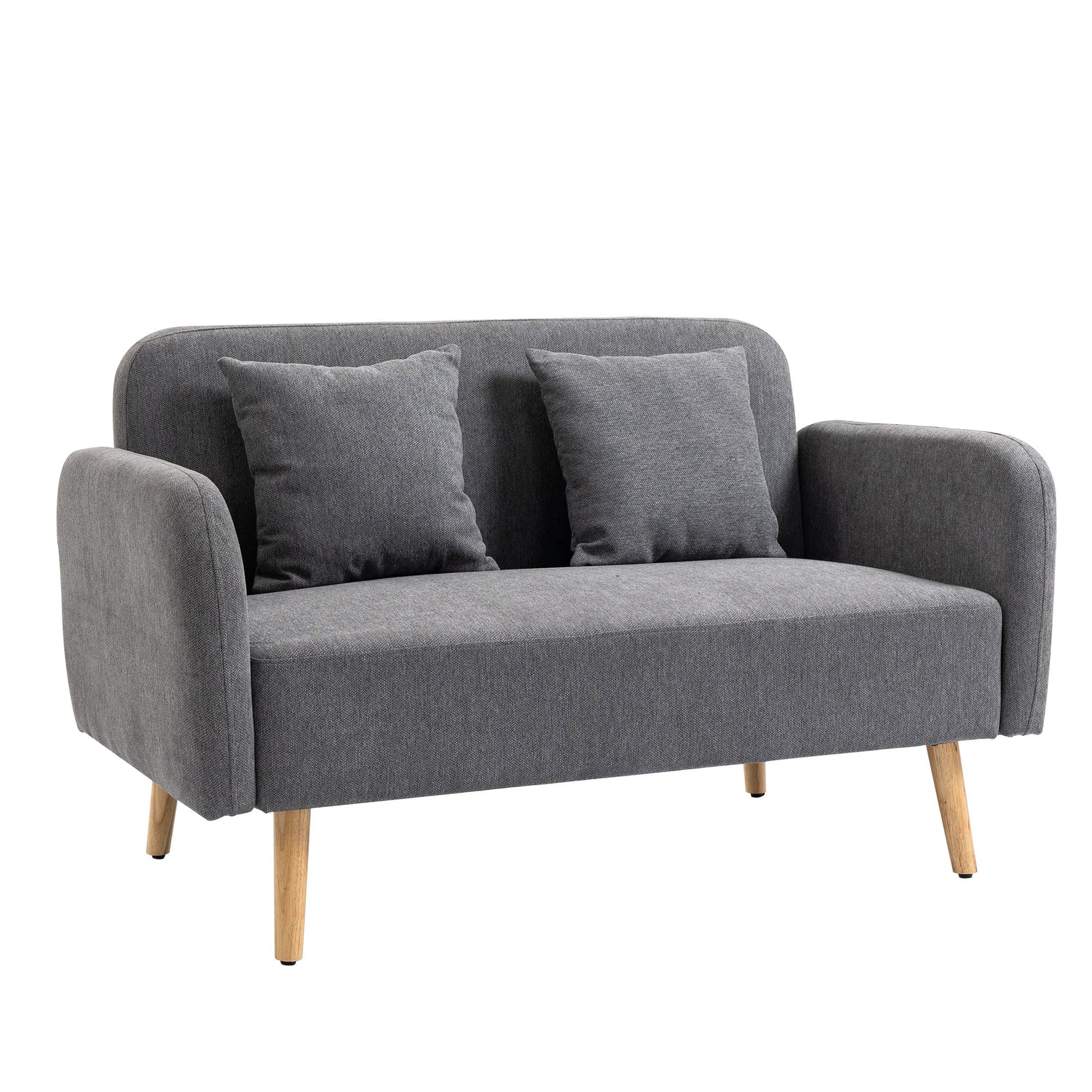 2-Seat Loveseat Sofa Chenille Fabric Upholstered Couch with Rubberwood Legs, Grey-0