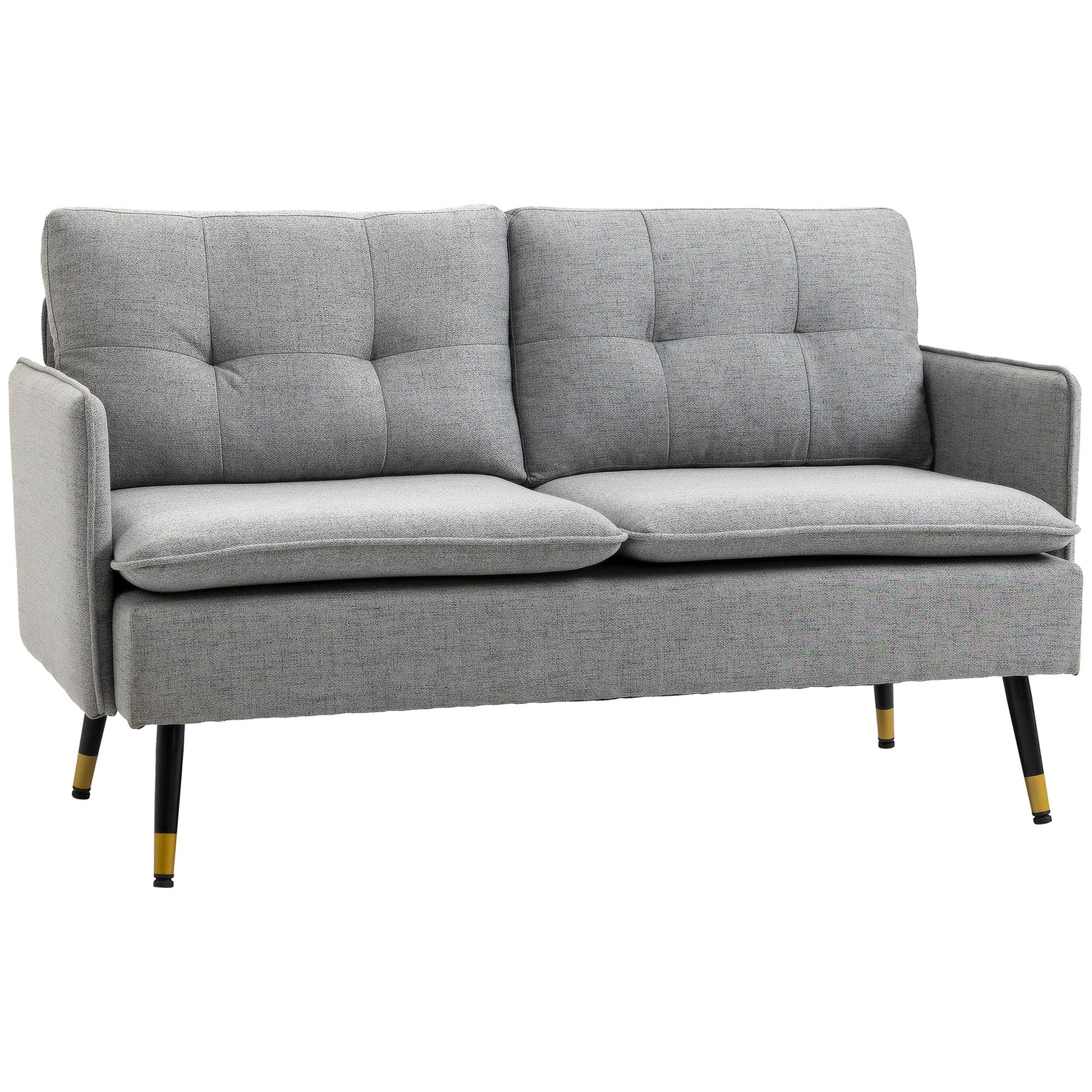 2 Seater Sofas for Living Room, Fabric Couch, Button Tufted Love Seat with Cushions, Grey-0