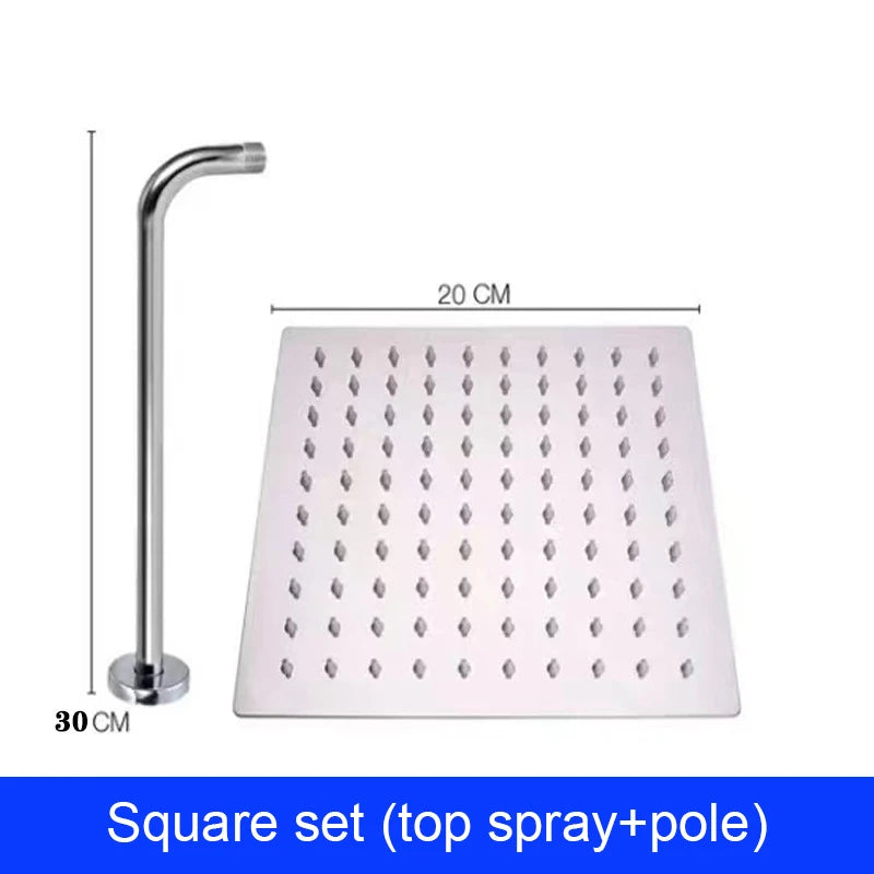 4/6/8/10/12 inch pressurized rain shower head stainless steel square round rain shower head large water outlet shower head