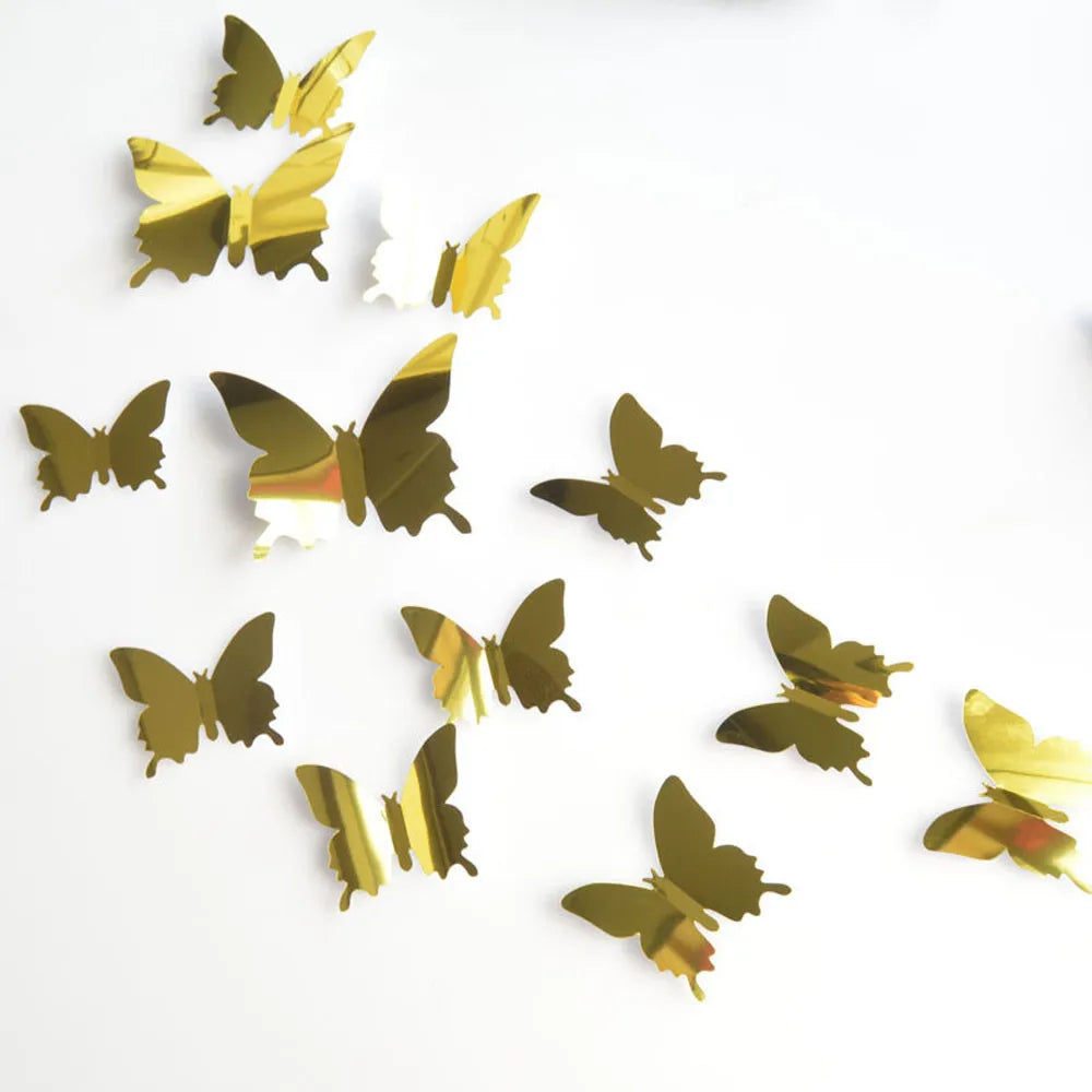 12Pcs 3D Butterfly Mirror Wall Sticker Decal Wall Art Removable Wedding Decoration Kids Room Decoration Sticker Hot products