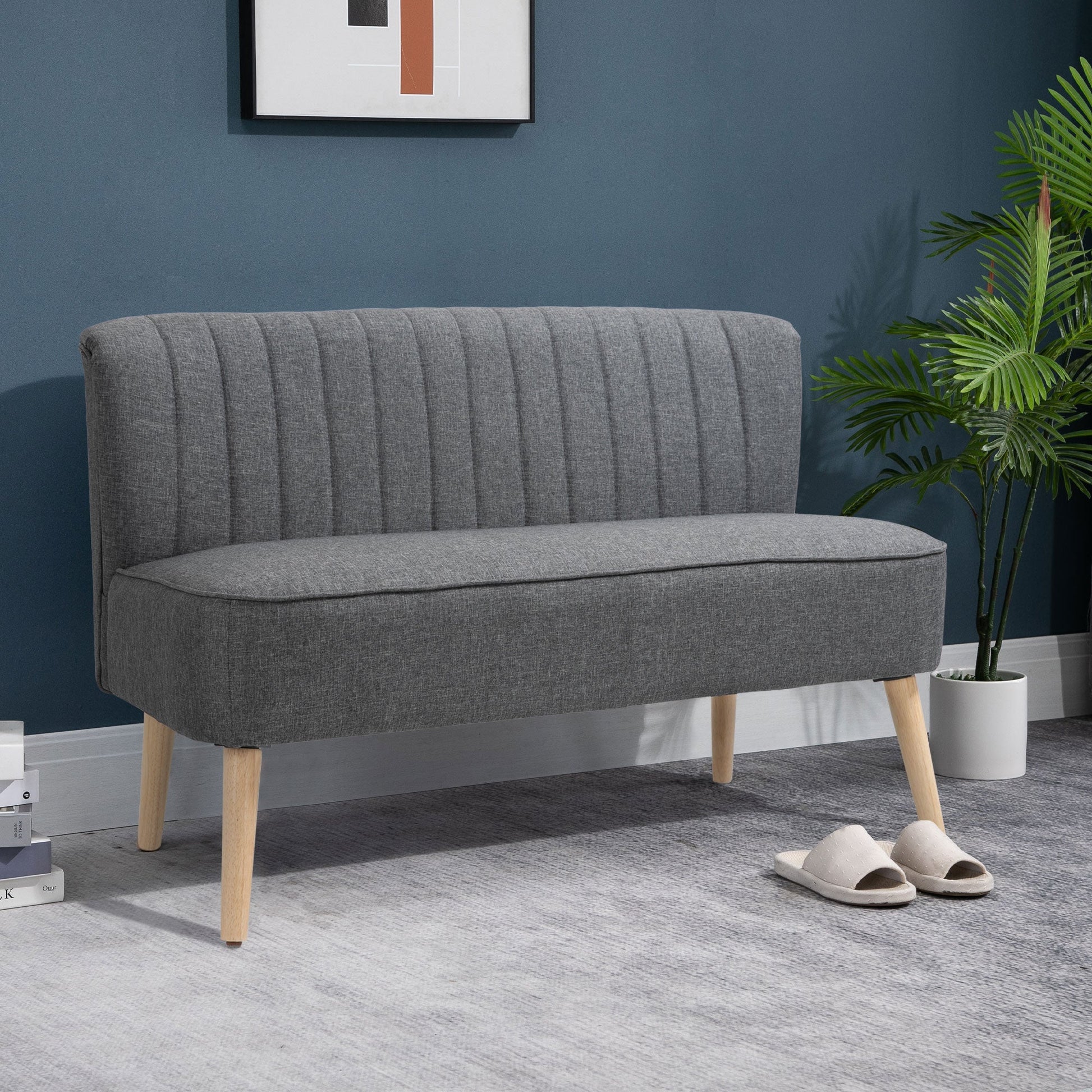 Modern Double Seat Sofa Loveseat Couch 2 Seater Compact Sofa Padded Linen Wood Leg Grey-1