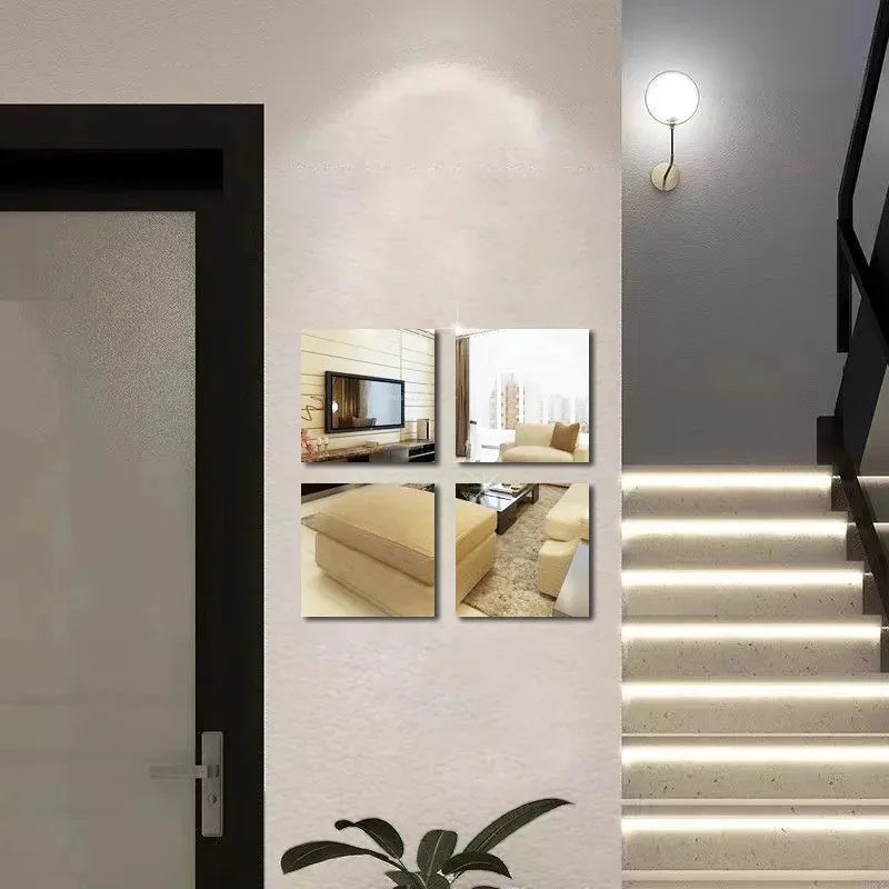 3D Self-adhesive Mirror Wall Stickers, 4 Pieces, Size 20/30 cm, Suitable for DIY Decoration in Homes, Offices, Bedrooms, etc.