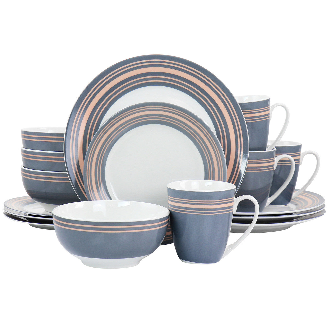 Gibson Home Silver Wind 16 Piece Fine Ceramic Dinnerware Set in Grey and Pink-0
