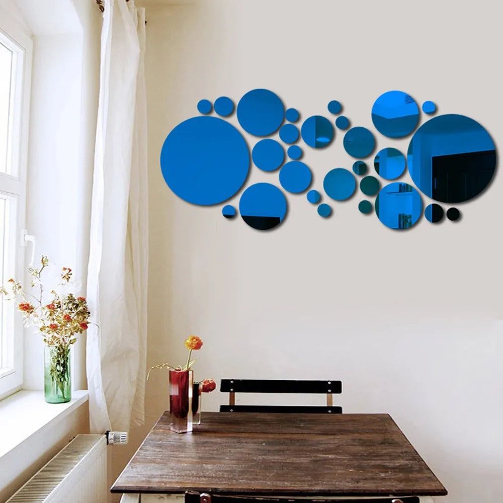 26pcs Round Acrylic Mirror Stickers - Self-Adhesive Removable Bathroom/Kitchen Wall Decor, Shatterproof Tile Art for Ceramic