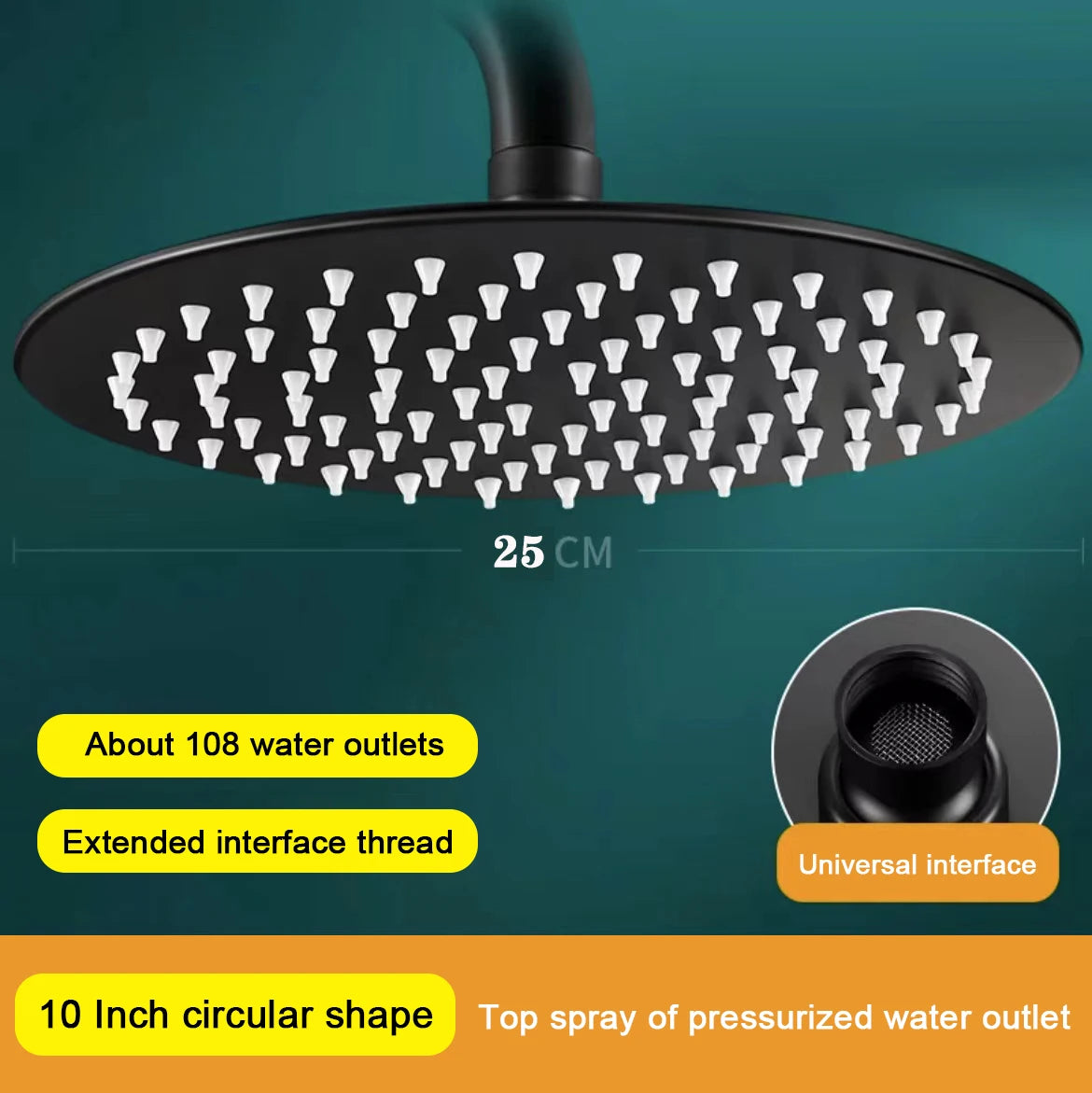 4/6/8/10/12 inch pressurized rain shower head stainless steel square round rain shower head large water outlet shower head
