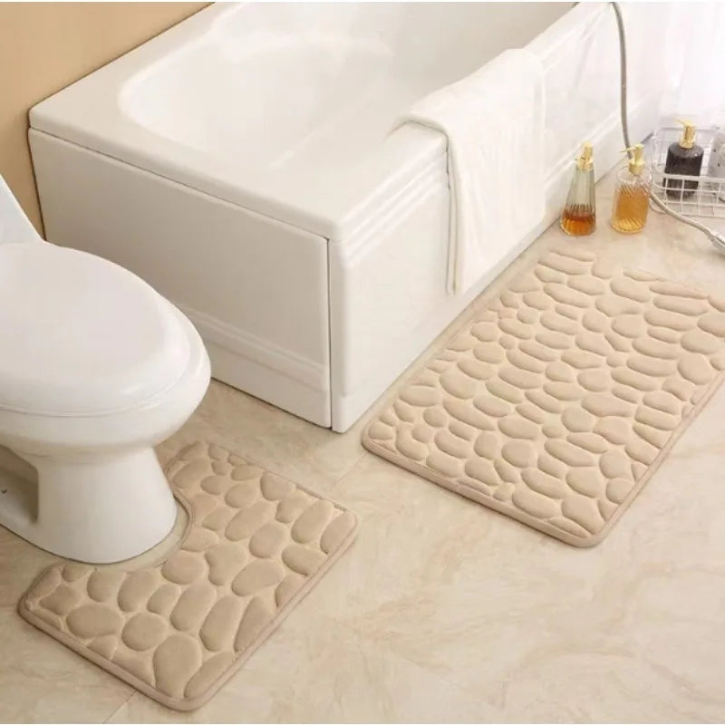 2pcs/set Coral Fleece Bathroom Rug Mat - Super Absorbent Non-Slip Toilet Shower Floor Pad Dirt Resistant Easy Clean Bath Mat