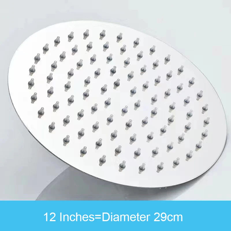 4/6/8/10/12 inch pressurized rain shower head stainless steel square round rain shower head large water outlet shower head