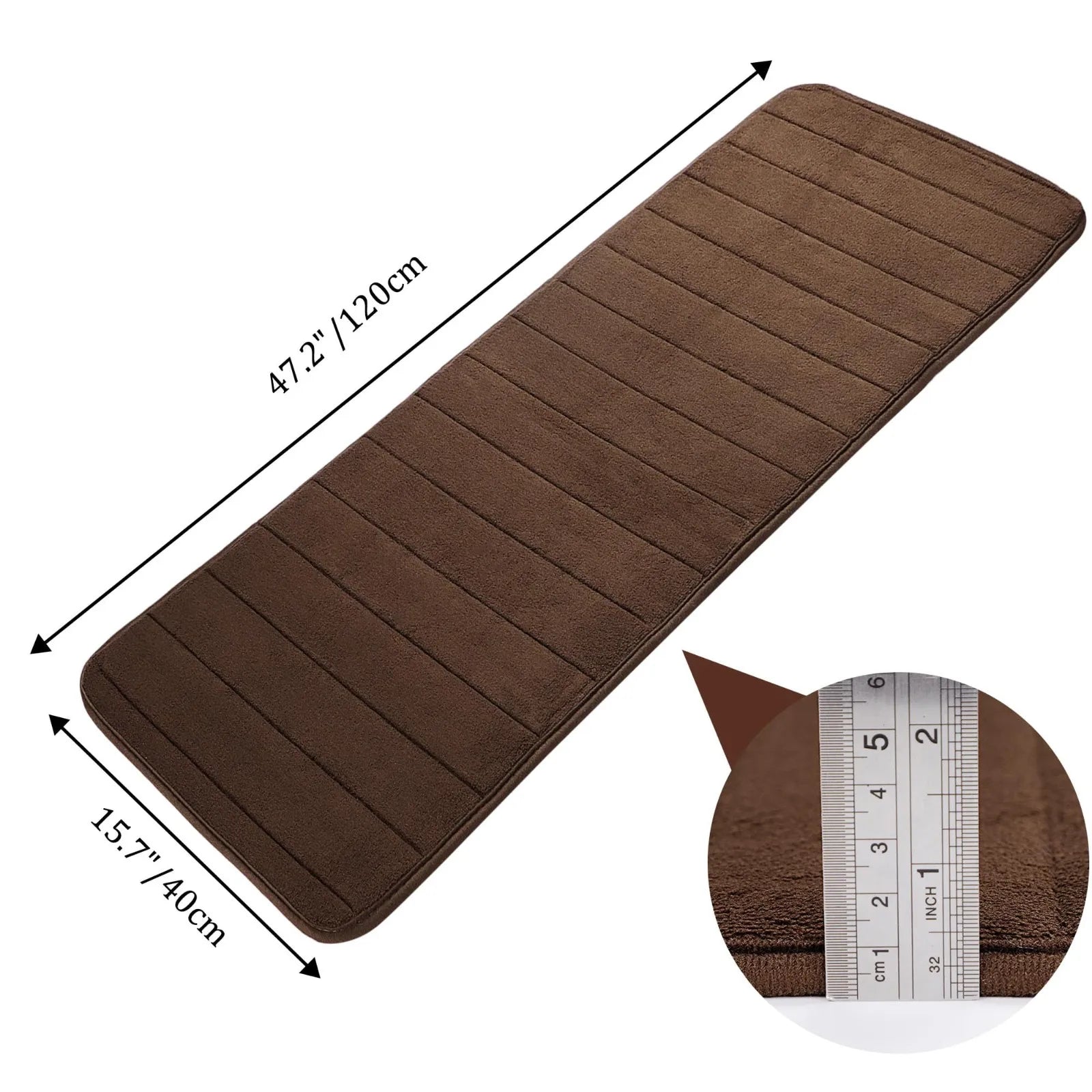 Long Oversized Bathroom Rug Memory Foam Bath Mat in Brown Textured Stripes Extra Long Non-Slip Absorbent Runner for Shower