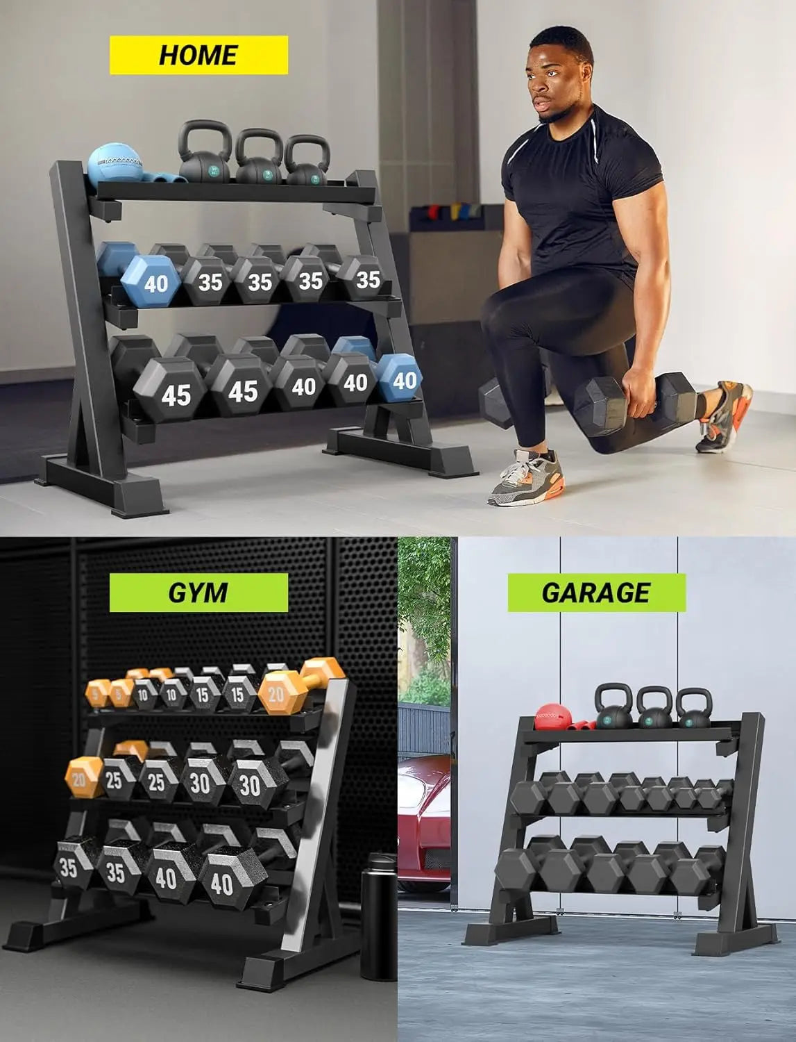 1100LBS Dumbbell Rack- Adjustable 3 Tier Weight Rack for Home Gym, Heavy Duty Weight Storage (Rack Only)