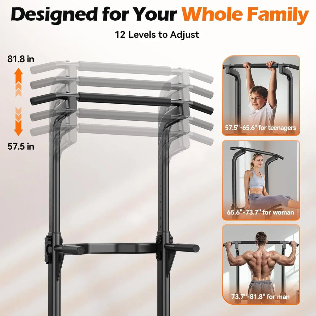 Power Tower Dip Station & Pull-Up Bar for Home Gym – Adjustable Height Strength Training Equipment for Pull-Ups, Dips, Push-Ups