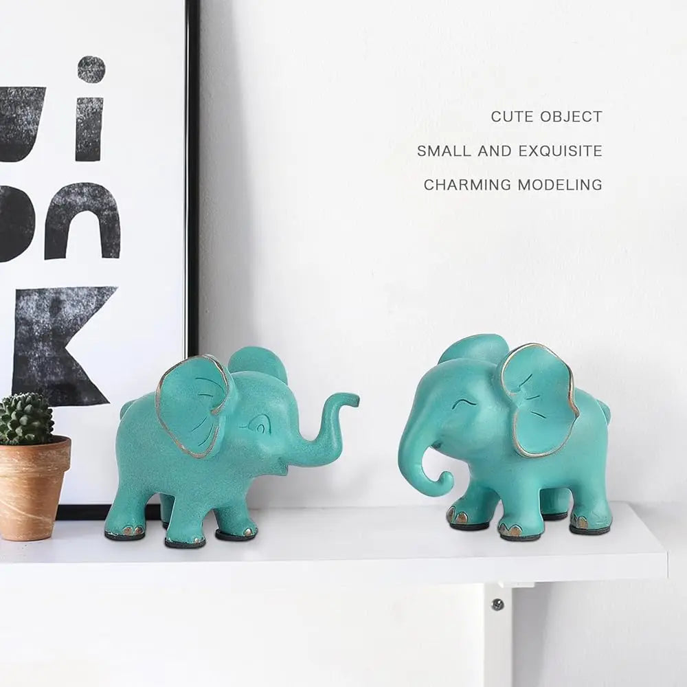 Small Elephant Statues, Green Set Of 3 Cute Home Decor, Figurine Decorative Ornaments For Living Room, Bedroom, Office Desktop,