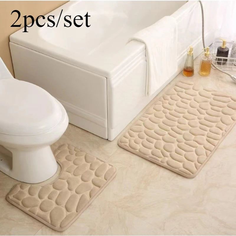 2pcs/set Coral Fleece Bathroom Rug Mat - Super Absorbent Non-Slip Toilet Shower Floor Pad Dirt Resistant Easy Clean Bath Mat