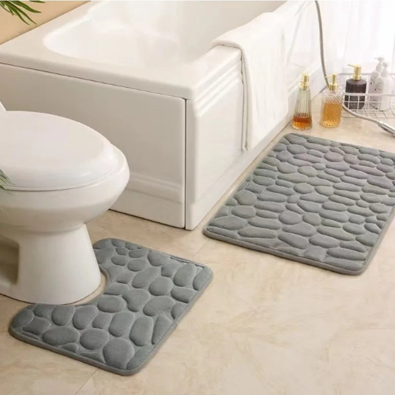 2pcs/set Coral Fleece Bathroom Rug Mat - Super Absorbent Non-Slip Toilet Shower Floor Pad Dirt Resistant Easy Clean Bath Mat