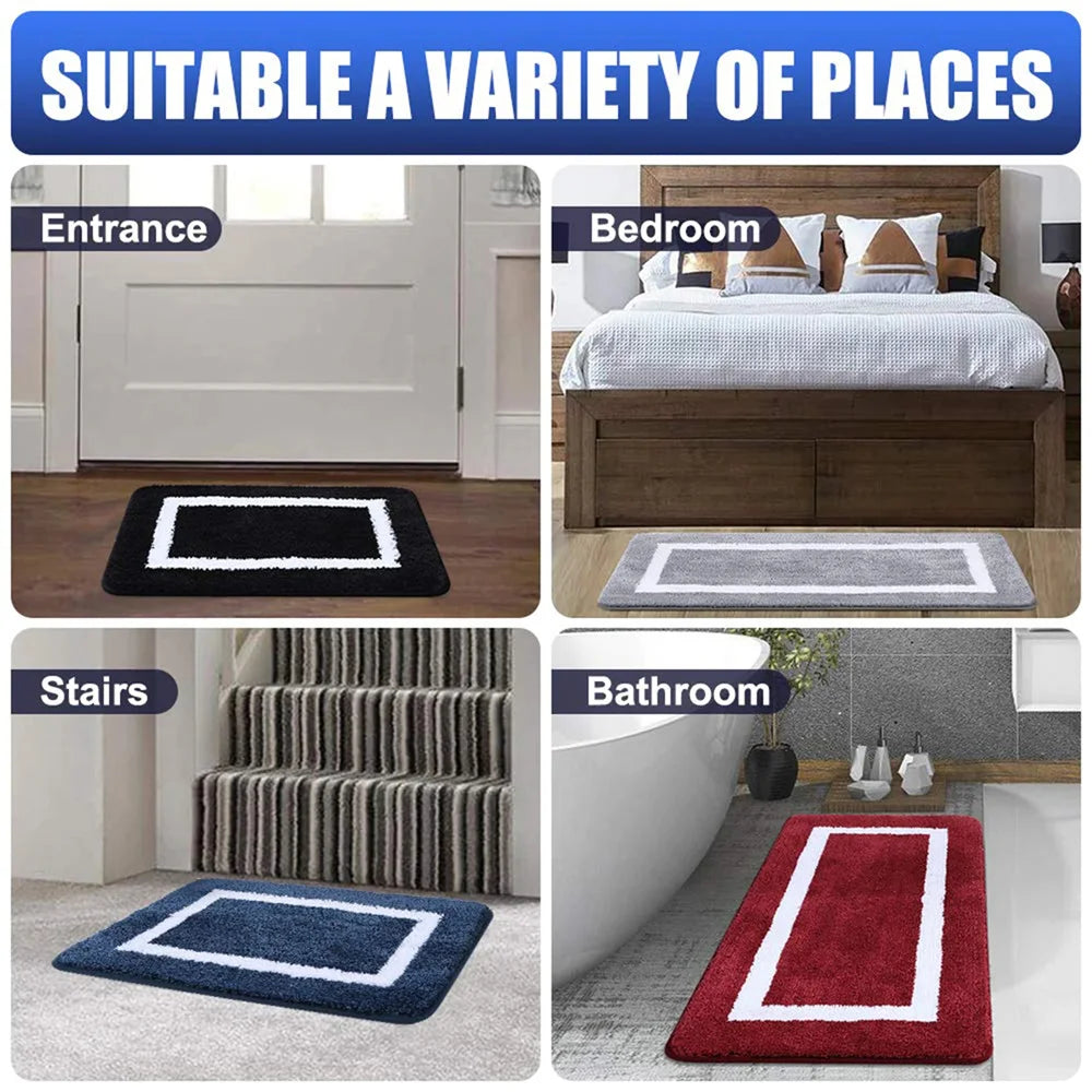 Olanly Absorbent Bath Mat Bathroom Rug Shower Pad Non-Slip Bedroom Wash Carpet Soft Thick Living Room Plush Foot Mat Floor Decor