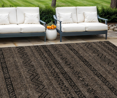 10' X 14' Chocolate And Brown Southwestern Washable Indoor Outdoor Area Rug-0