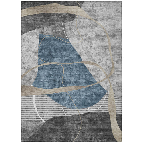 10' X 14' Blue Gray And Charcoal Abstract Washable Indoor Outdoor Area Rug-1