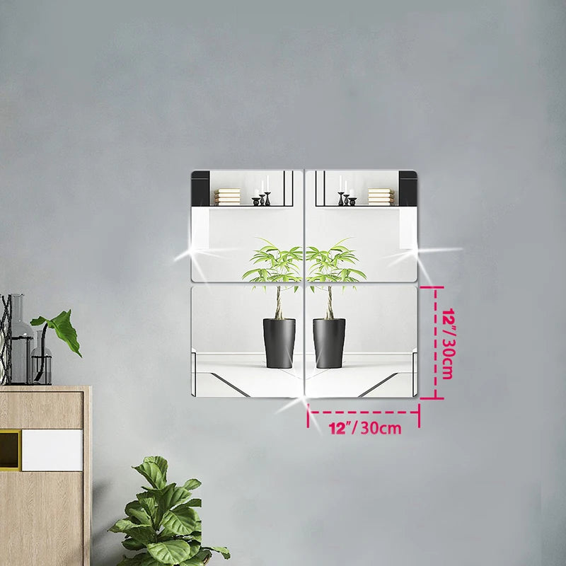 3D Self-adhesive Mirror Wall Stickers, 4 Pieces, Size 20/30 cm, Suitable for DIY Decoration in Homes, Offices, Bedrooms, etc.
