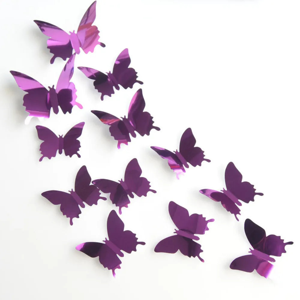 12Pcs 3D Butterfly Mirror Wall Sticker Decal Wall Art Removable Wedding Decoration Kids Room Decoration Sticker Hot products