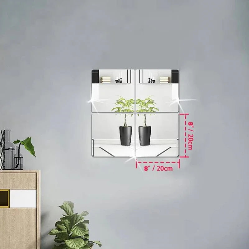 3D Self-adhesive Mirror Wall Stickers, 4 Pieces, Size 20/30 cm, Suitable for DIY Decoration in Homes, Offices, Bedrooms, etc.