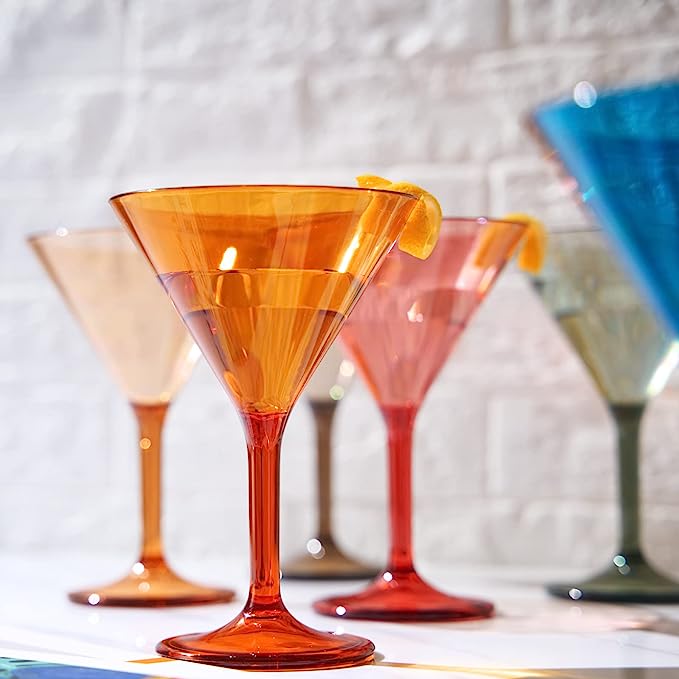 Unbreakable Pastel Color Acrylic Martini Glasses | Set of 6 | European Style Cocktail Cups 100% Tritan Drinkware, 5 oz Dishwasher Safe BPA-free plastic, For Wedding, Poolside Indoors & Outdoors-3
