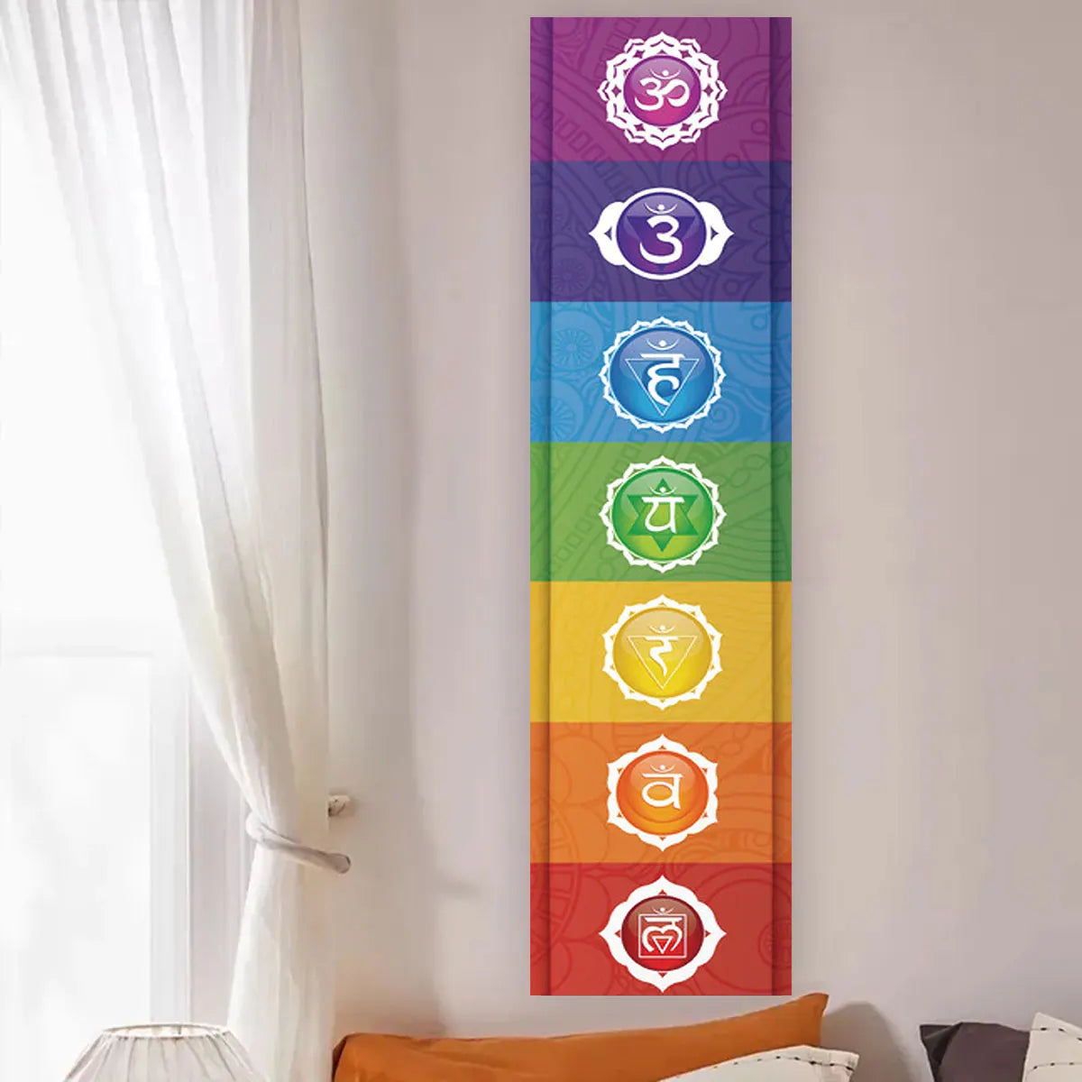 Colorful Chakra Wall Tapestry Yoga Meditation Wall Hanging for Bedroom Home Decor Black Wall Art Decor with Spiritual Energy