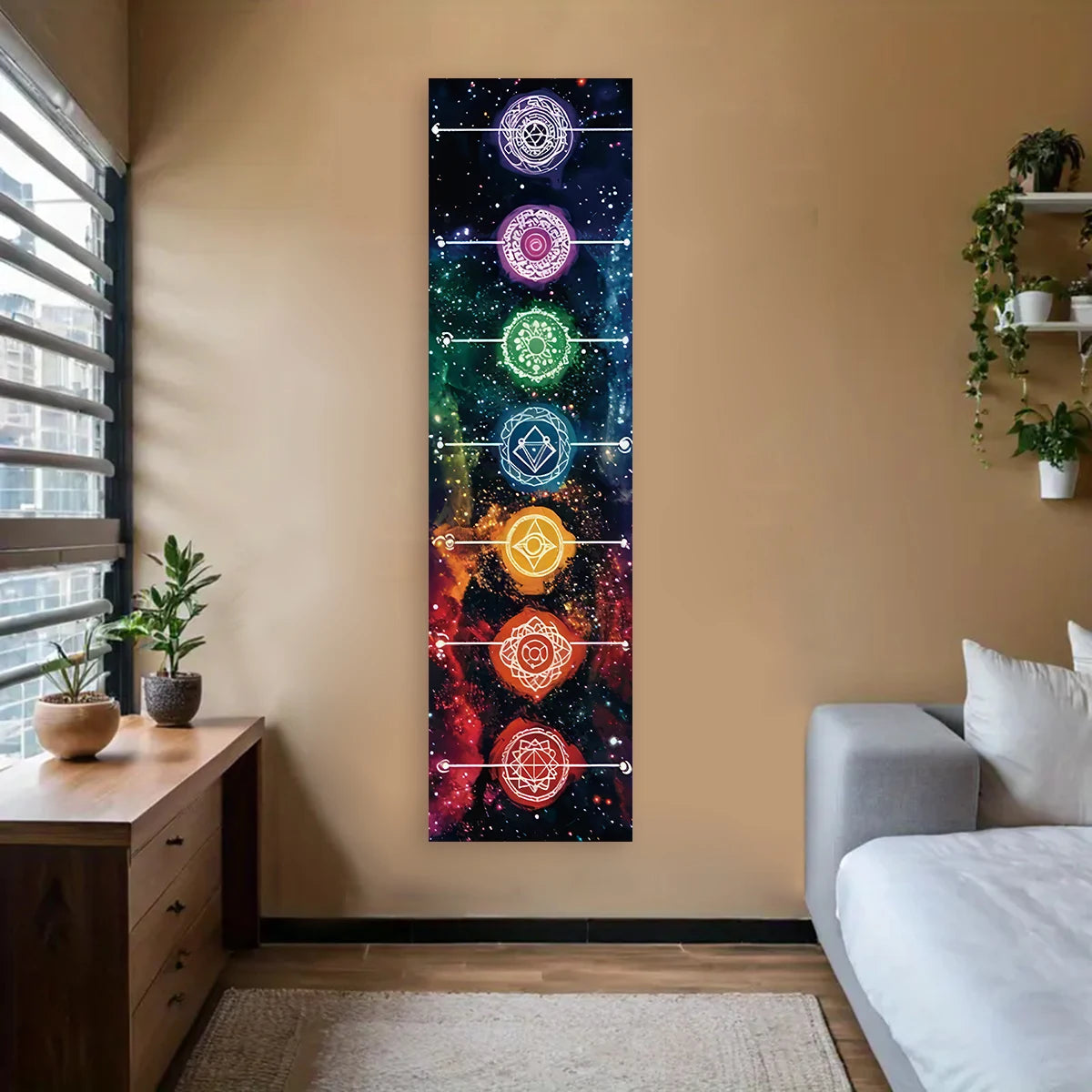 Colorful Chakra Wall Tapestry Yoga Meditation Wall Hanging for Bedroom Home Decor Black Wall Art Decor with Spiritual Energy