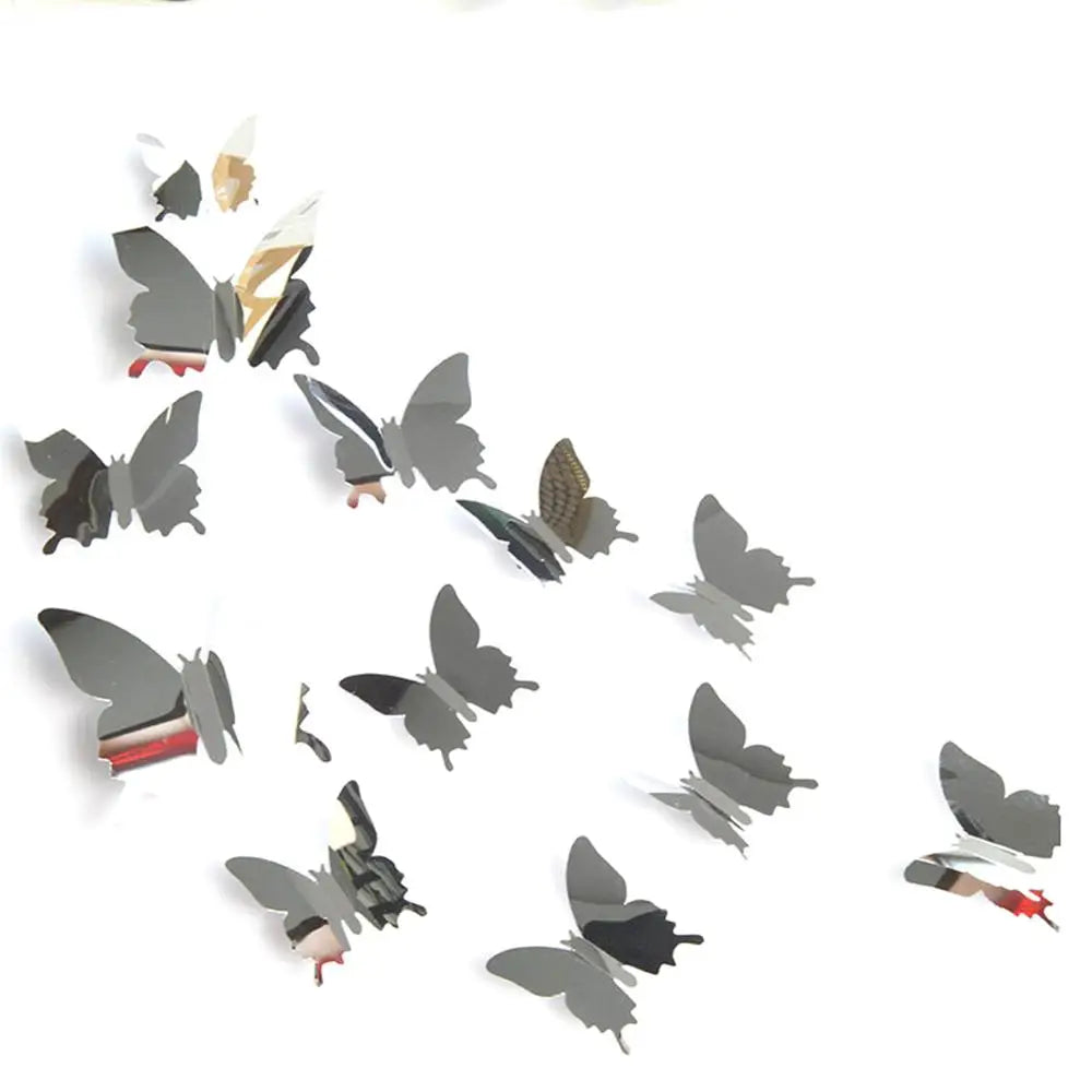 12Pcs 3D Butterfly Mirror Wall Sticker Decal Wall Art Removable Wedding Decoration Kids Room Decoration Sticker Hot products