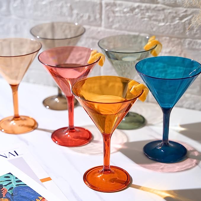 Unbreakable Pastel Color Acrylic Martini Glasses | Set of 6 | European Style Cocktail Cups 100% Tritan Drinkware, 5 oz Dishwasher Safe BPA-free plastic, For Wedding, Poolside Indoors & Outdoors-1