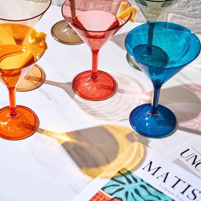 Unbreakable Pastel Color Acrylic Martini Glasses | Set of 6 | European Style Cocktail Cups 100% Tritan Drinkware, 5 oz Dishwasher Safe BPA-free plastic, For Wedding, Poolside Indoors & Outdoors-2