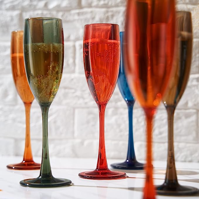 Unbreakable Pastel Color Acrylic Champagne Flutes Glasses | Set of 6 | European Style Toasting Cups 100% Tritan Drinkware, 5 oz Dishwasher Safe BPA-free plastic, Perfect for Wedding, Poolside Outdoors-3