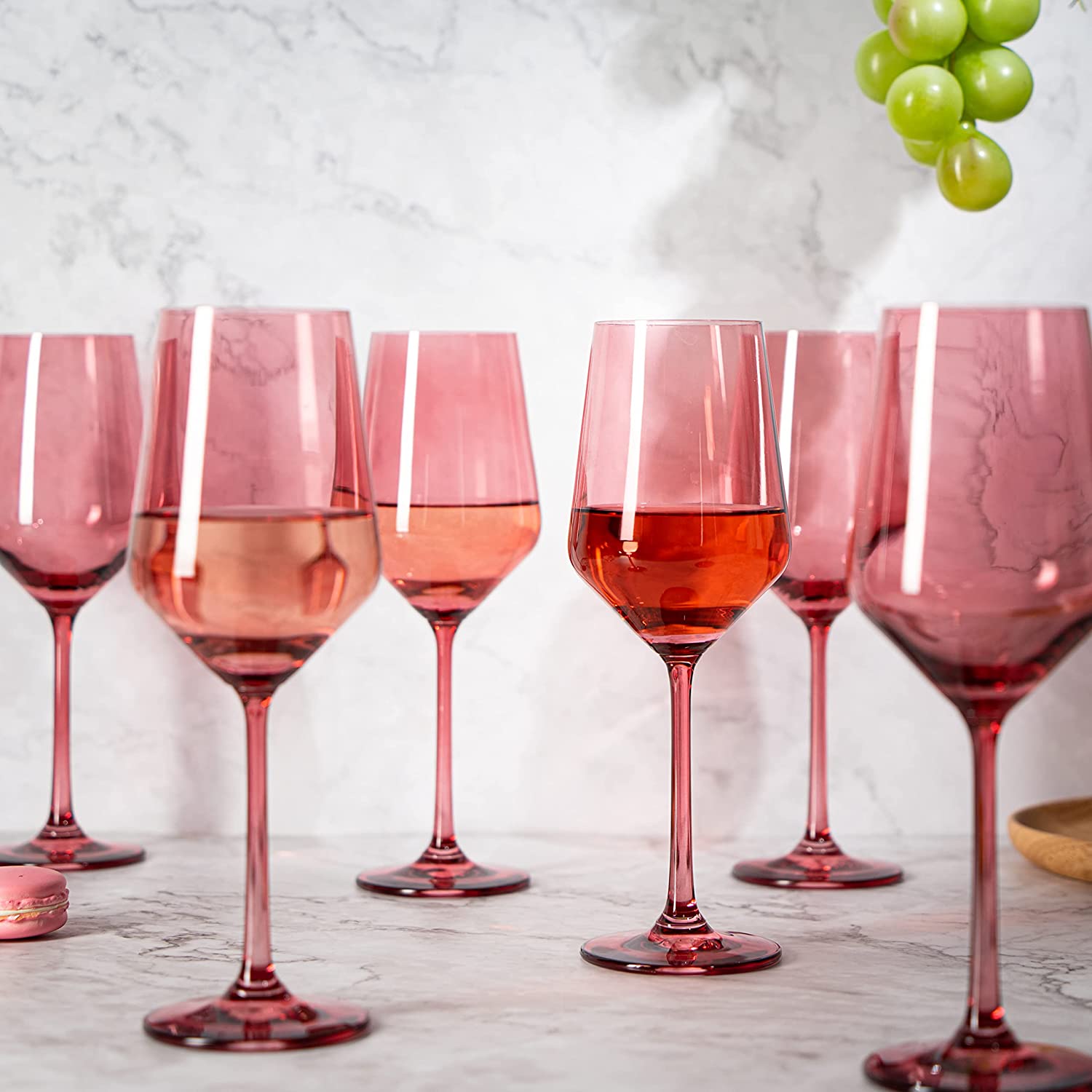Set of 6 Colored Wine Glasses - 12 oz Hand Blown Italian Style Crystal Bordeaux Wine Glasses - Premium Stemmed Colored Glassware - Unique Drinking Glasses (6, Rose)-3