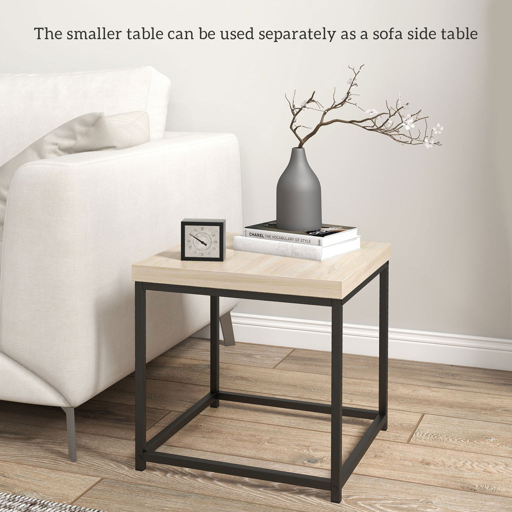 Coffee Table Set of 2, Nest of Tables with 3.5cm Thick Tabletop, Oak-4
