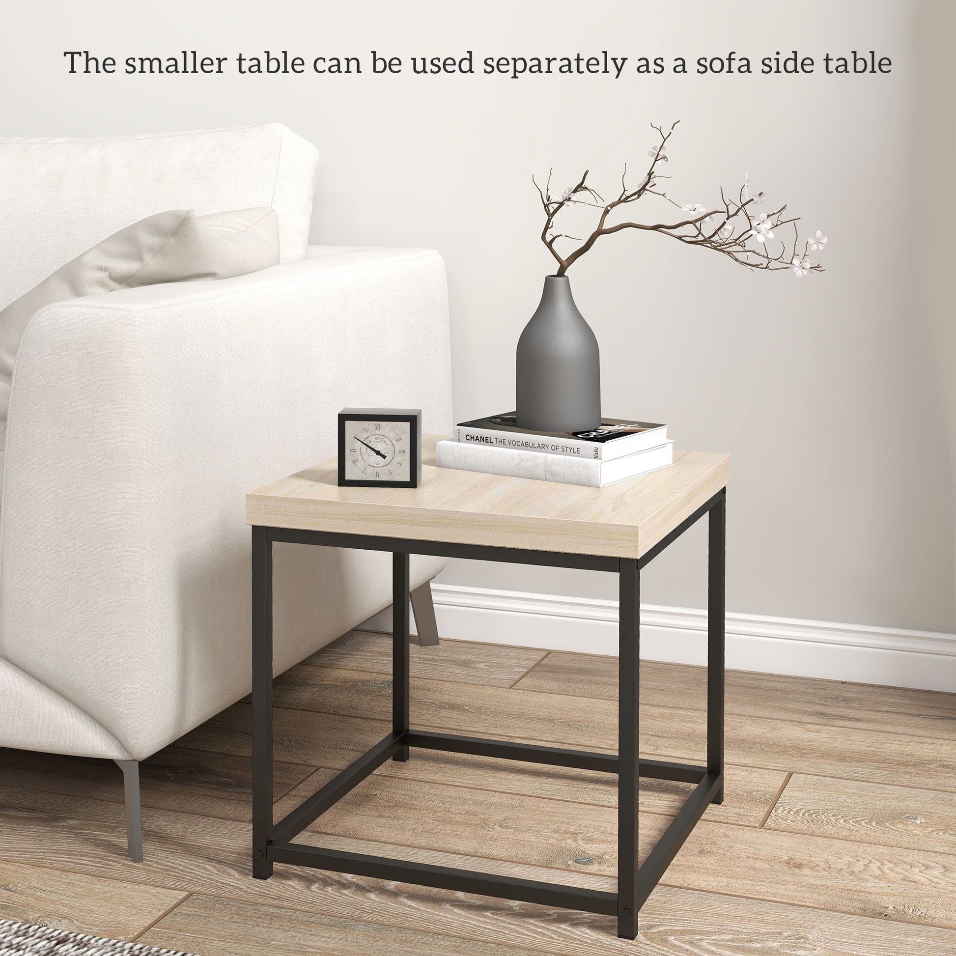 Coffee Table Set of 2, Nest of Tables with 3.5cm Thick Tabletop, Oak-4