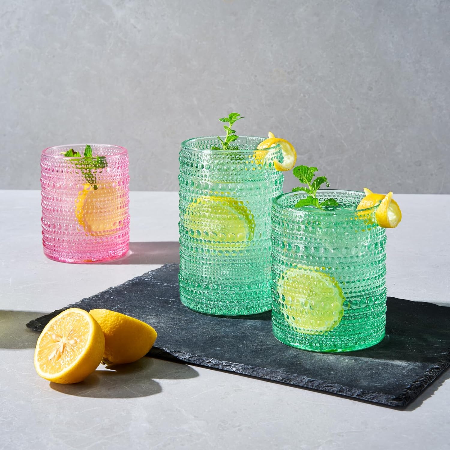 Hobnail Drinking Glasses Colored Beaded Drinking Set of 12-3