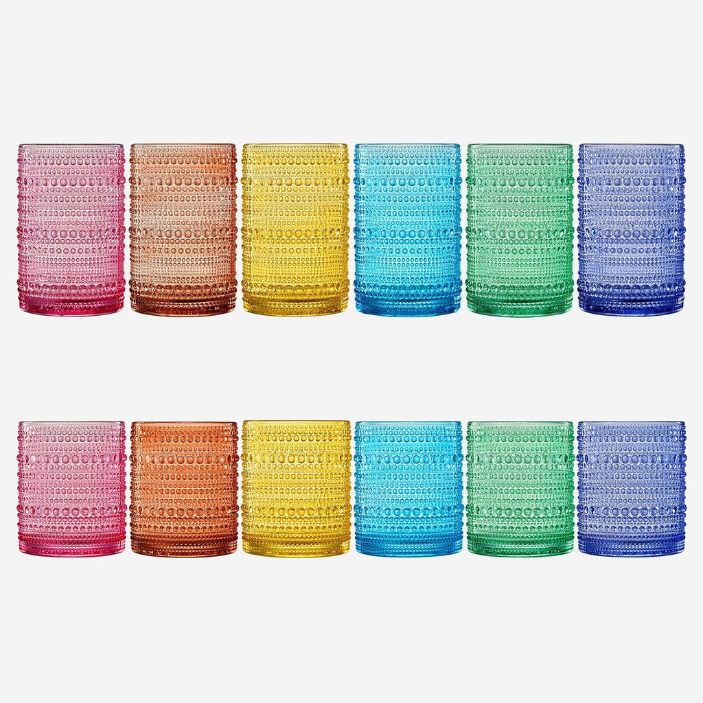 Hobnail Drinking Glasses Colored Beaded Drinking Set of 12-1