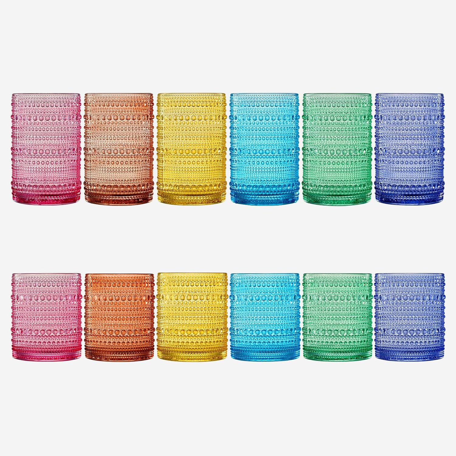 Hobnail Drinking Glasses Colored Beaded Drinking Set of 12-1