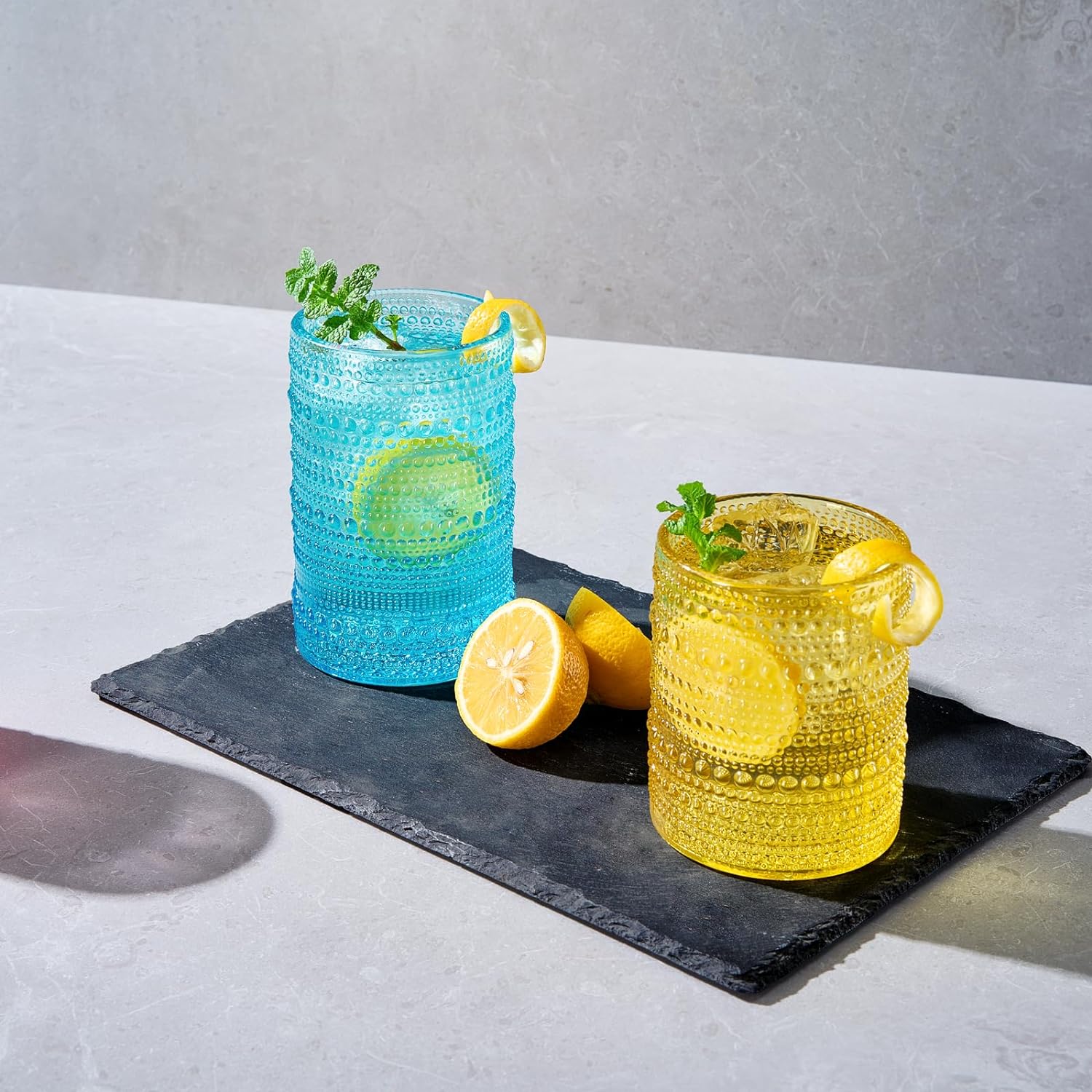 Hobnail Drinking Glasses Colored Beaded Drinking Set of 12-2