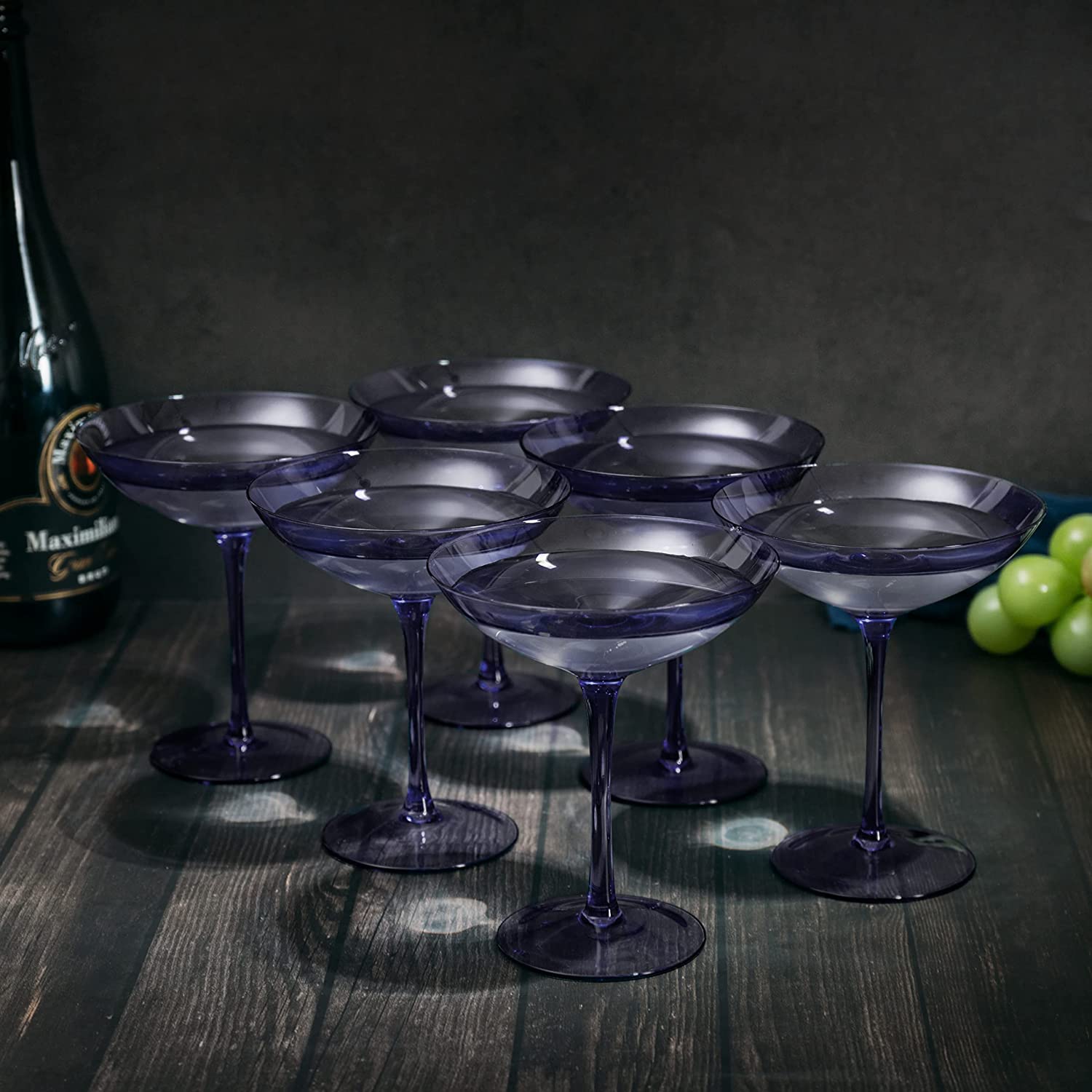 Lavender Champagne Coupes 12oz Set of 6 by The Wine Savant - Colored Champagne Glasses, Prosecco, Mimosa Glasses Set, Cocktail Glass Set, Bar Glassware Bachelorette Anniversary Gifts-3