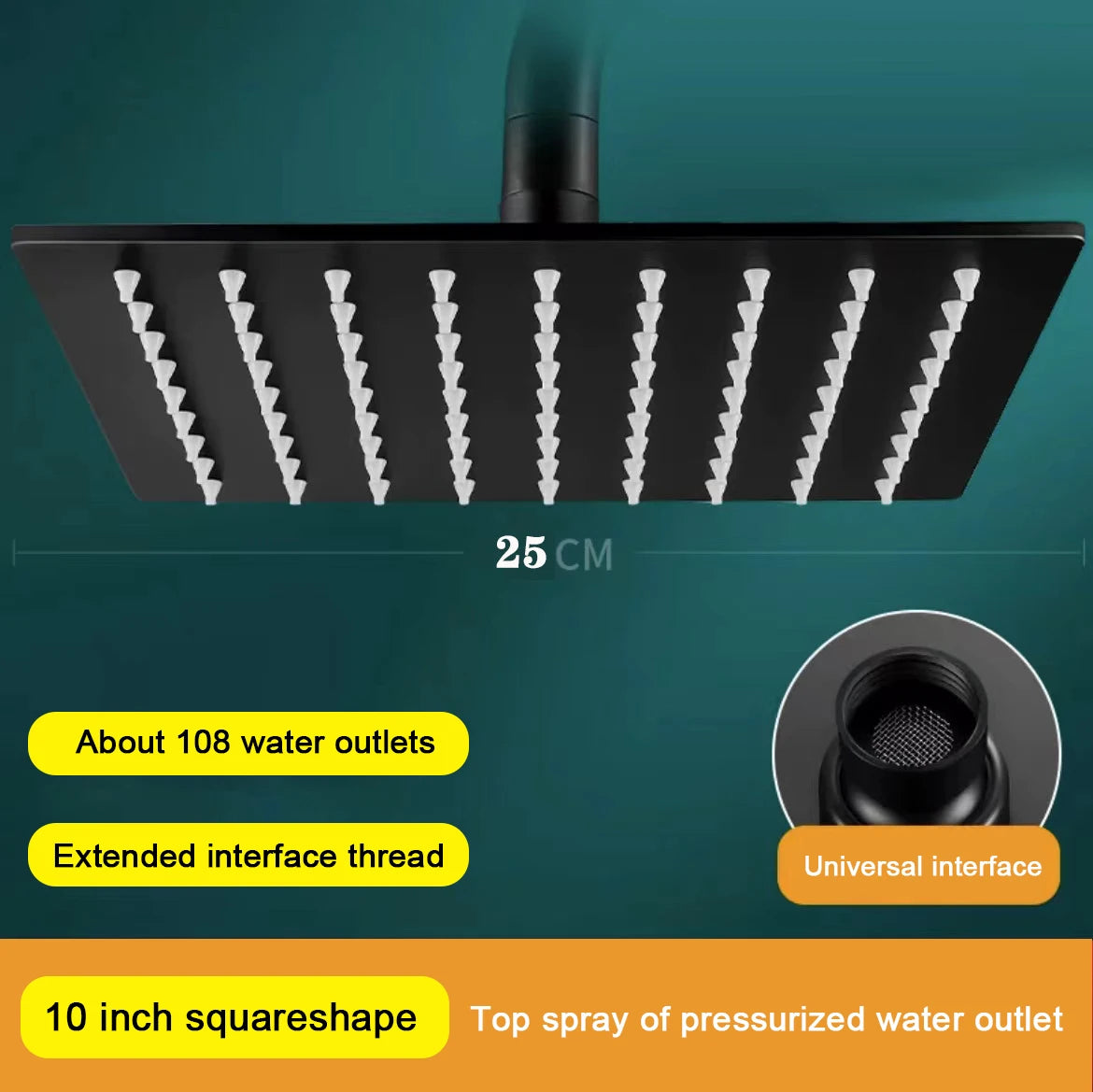 4/6/8/10/12 inch pressurized rain shower head stainless steel square round rain shower head large water outlet shower head