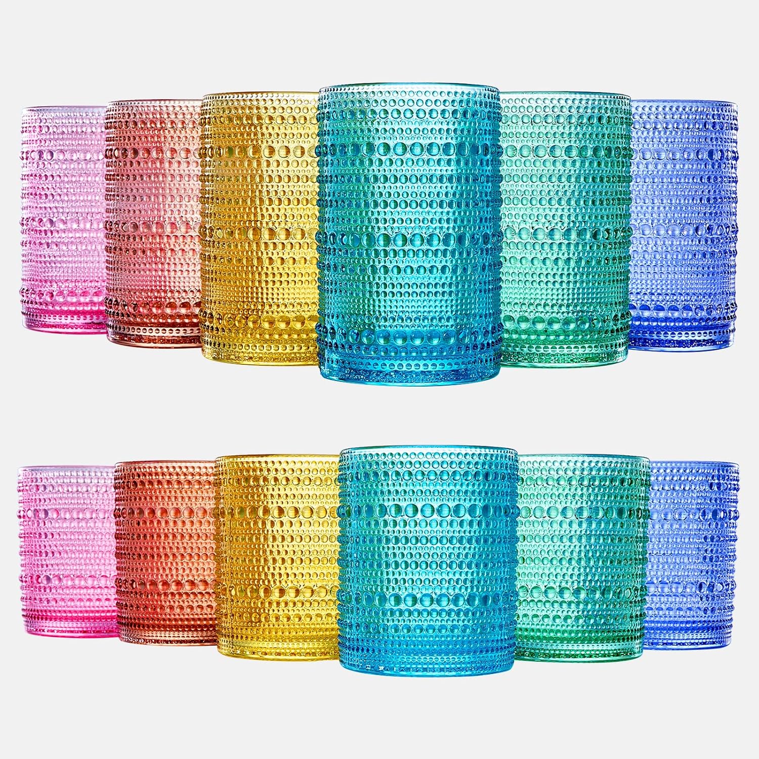 Hobnail Drinking Glasses Colored Beaded Drinking Set of 12-0