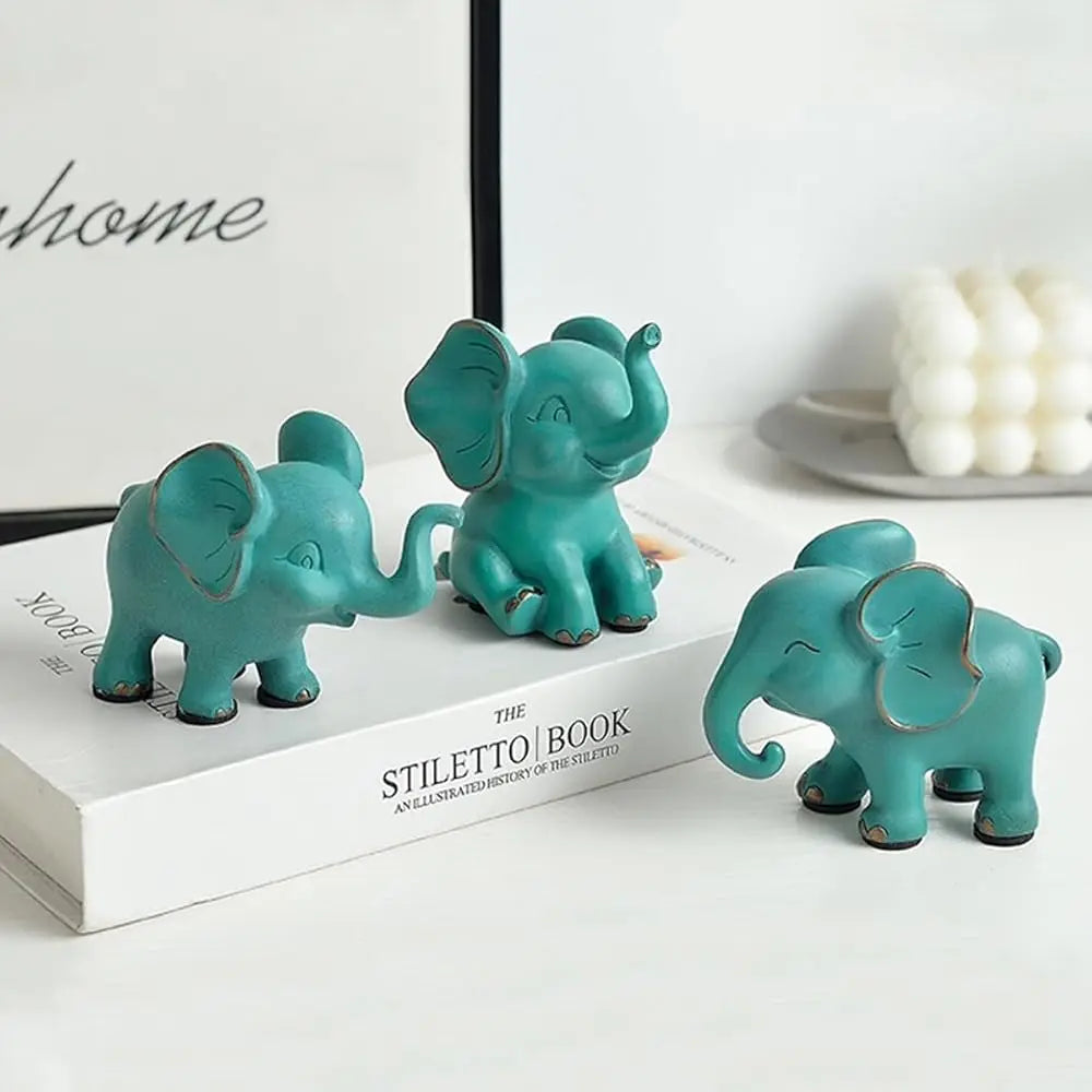 Small Elephant Statues, Green Set Of 3 Cute Home Decor, Figurine Decorative Ornaments For Living Room, Bedroom, Office Desktop,