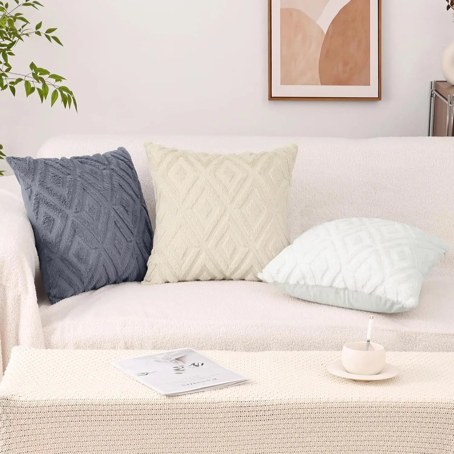 Spring Soft Throw Pillow Covers 18X18 Set Of 2 - Plush Wool Decorative Couch Pillow Covers For Sofa Bed Living Room - With 3D