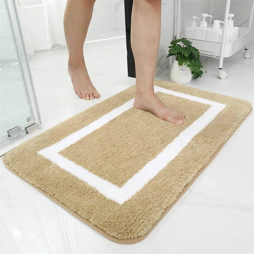 Olanly Absorbent Bath Mat Bathroom Rug Shower Pad Non-Slip Bedroom Wash Carpet Soft Thick Living Room Plush Foot Mat Floor Decor