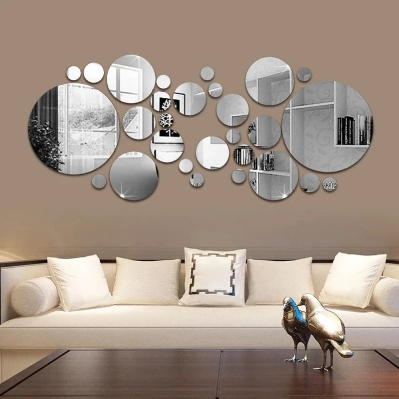 26pcs Round Acrylic Mirror Stickers - Self-Adhesive Removable Bathroom/Kitchen Wall Decor, Shatterproof Tile Art for Ceramic